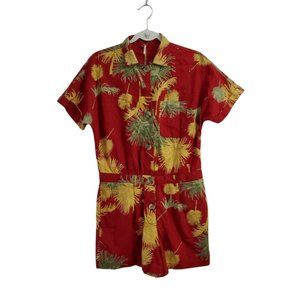 Free People Malibu Romper Small Maroon Red Palm Print Summer Cotton Travel